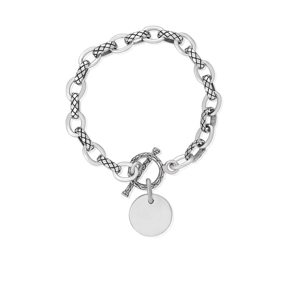 B-807-D Alternating Cable Rolo Link with Lattice Pattern Bracelet - Disc | Teeda