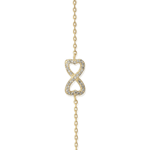 BZ-7003 Dual Heart Infinity Symbol Cubic Zirconia Bracelet - Gold-Plated | Teeda