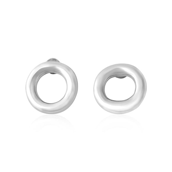 E-7005 Round Loop Stud Earrings - Rhodium Plated | Teeda