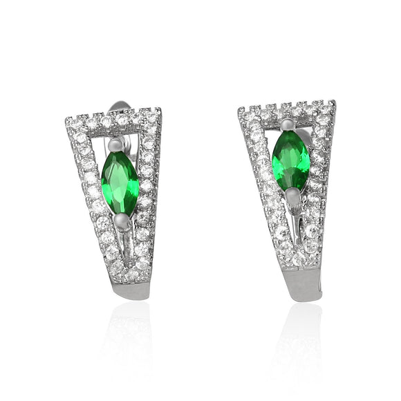 EZ-1071-E Leverback Micropave Cubic Zirconia Earrings - Emerald | Teeda