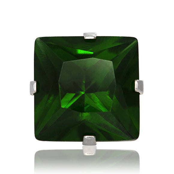 EZ-2150-E Square CZ Stud Earrings 6mm - Emerald | Teeda