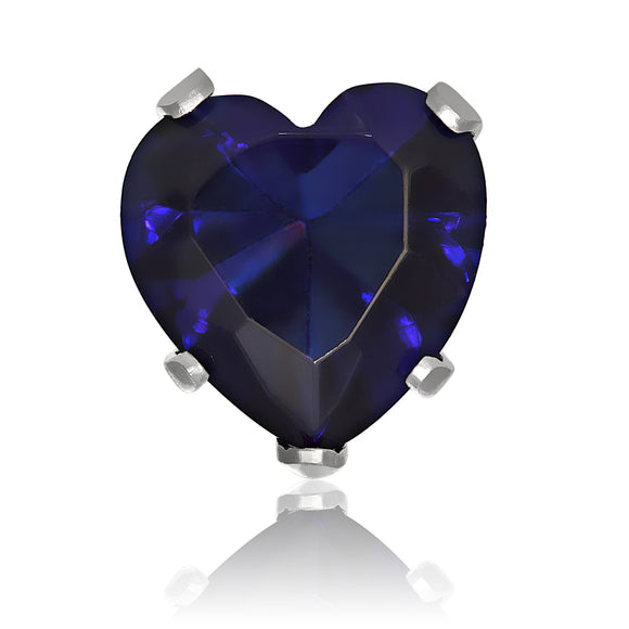 EZ-2210-BS Heart CZ Stud Earrings 7mm - Blue Sapphire | Teeda
