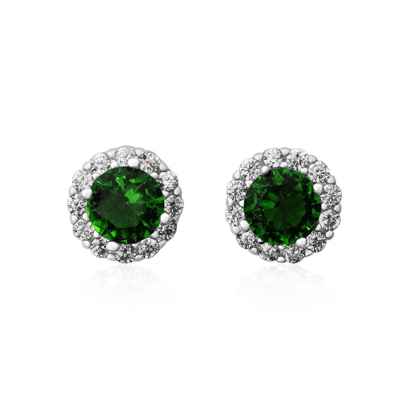 EZ-3011 Round Halo Cubic Zirconia Earrings - Emerald | Teeda