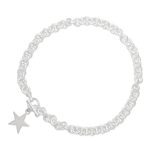 N-006-S Large Round Link Charm Necklace - Star | Teeda