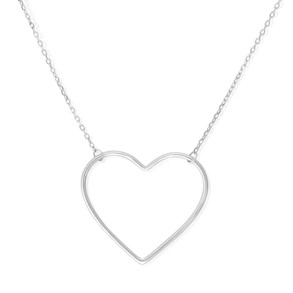 N-7003 Large Open Heart Charm and Necklace Set - Rhodium Plated | Teeda