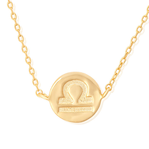 N-7009 Zodiac Symbol Charm and Necklace Set - Gold Plated - Libra | Teeda