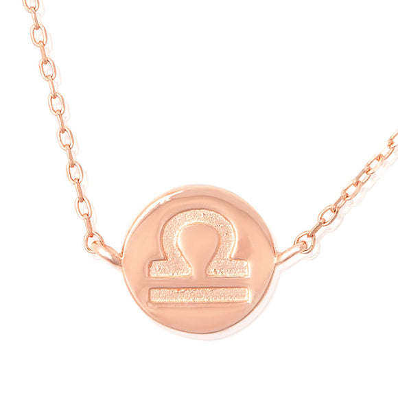 N-7009 Zodiac Symbol Charm and Necklace Set - Rose Gold Plated - Libra | Teeda