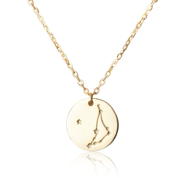 N-7016 Zodiac Constellation Disc Charm and Necklace Set - Gold Plated - Capricorn | Teeda