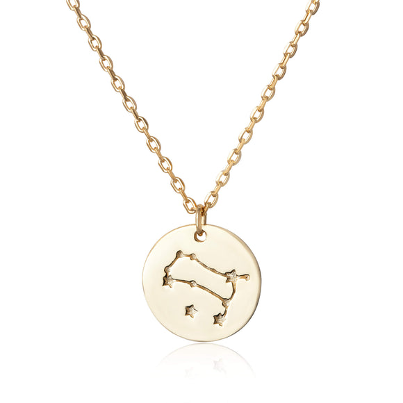 N-7016 Zodiac Constellation Disc Charm and Necklace Set - Gold Plated - Gemini | Teeda