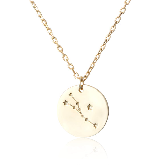 N-7016 Zodiac Constellation Disc Charm and Necklace Set - Gold Plated - Taurus | Teeda
