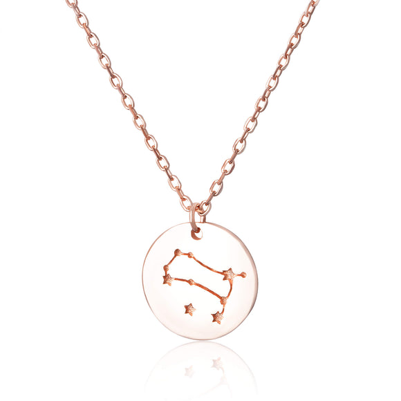 N-7016 Zodiac Constellation Disc Charm and Necklace Set - Rose Gold Plated - Gemini | Teeda