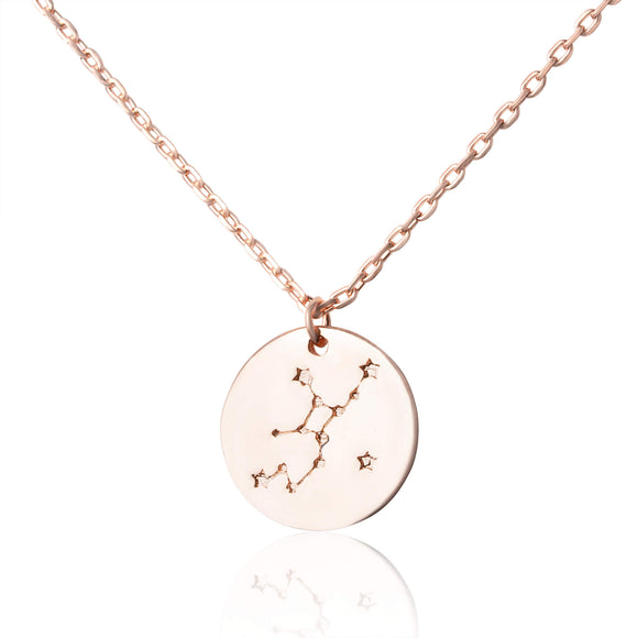 N-7016 Zodiac Constellation Disc Charm and Necklace Set - Rose Gold Plated - Virgo | Teeda
