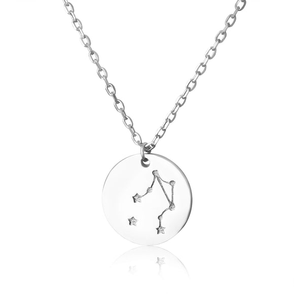 N-7016 Zodiac Constellation Disc Charm and Necklace Set - Rhodium Plated - Libra | Teeda