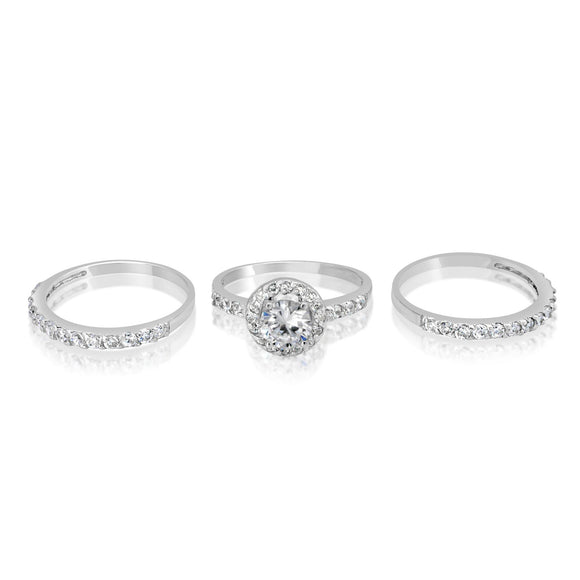 RSZ-2153 Halo CZ Engagement Wedding Ring Set