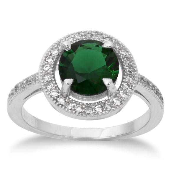 RZ-1671 Round Brilliant Cut Halo CZ Ring - Emerald | Teeda