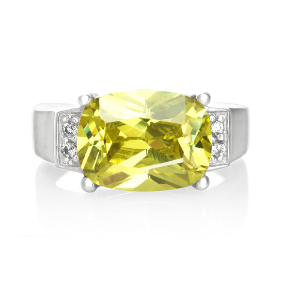RZ-3480-PE Emerald Cut CZ Ring - Peridot | Teeda