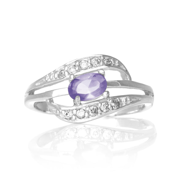 RZ-7088-L Oval and Channel Set Wave CZ Ring - Lavender | Teeda