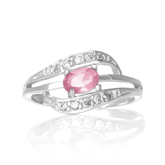 RZ-7088-P Oval and Channel Set Wave CZ Ring - Pink | Teeda