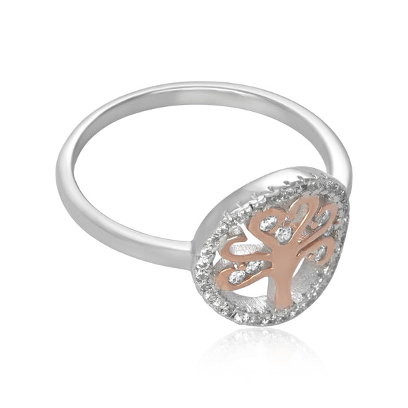 RZ-7162 Silver and Gold Tree of Life CZ Ring