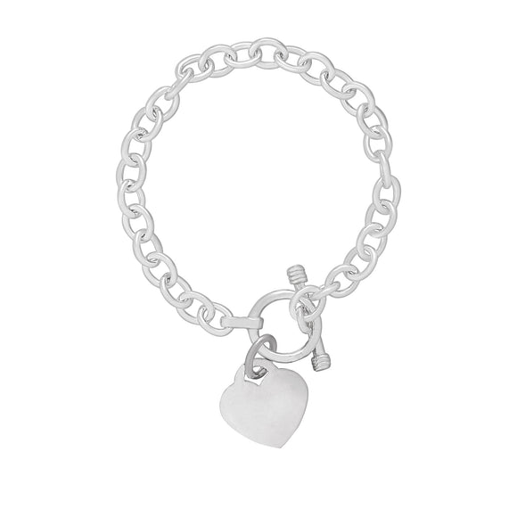 B-007-H Sm Oval Link Charm Bracelet - Heart | Teeda