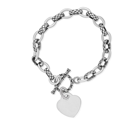 B-807-H Alternating Cable Rolo Link with Lattice Pattern Bracelet - Heart | Teeda