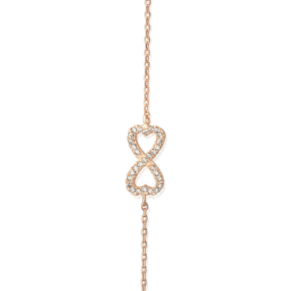BZ-7003 Dual Heart Infinity Symbol Cubic Zirconia Bracelet - Rose Gold-Plated | Teeda