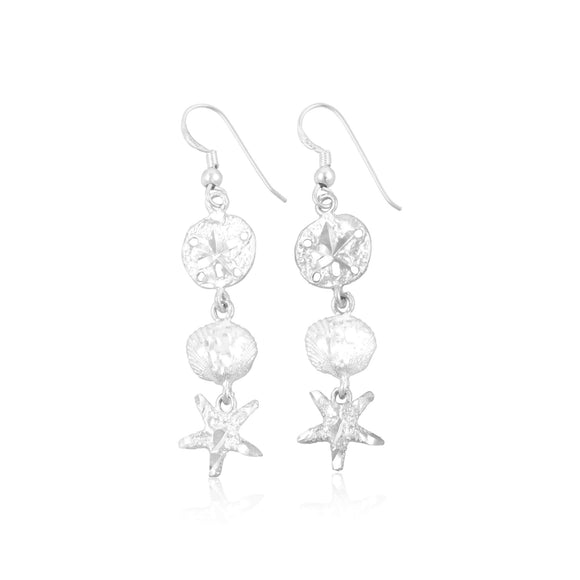 E-2072 Sand Dollar Seashell Starfish French Wire Earrings | Teeda