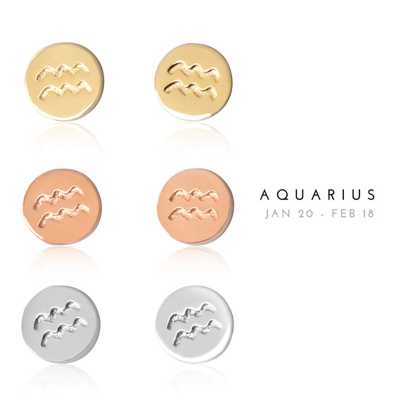 E-7008 Aquarius Zodiac Disc Stud Earrings | Teeda