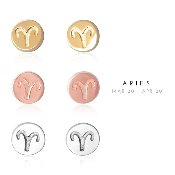 E-7008 Aries Zodiac Disc Stud Earrings | Teeda
