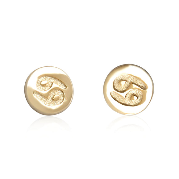 E-7008 Zodiac Disc Stud Earrings - Gold Plated - Cancer | Teeda