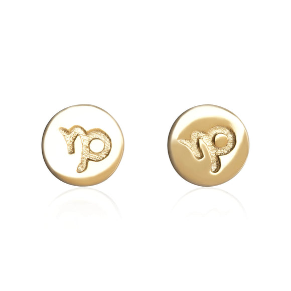 E-7008 Zodiac Disc Stud Earrings - Gold Plated - Capricorn | Teeda