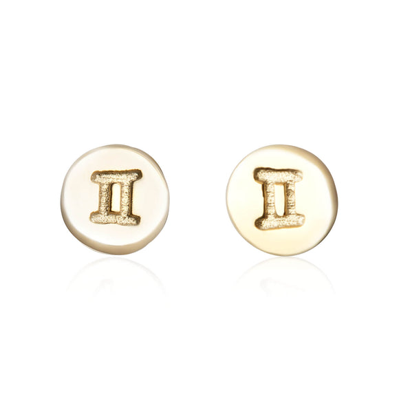 E-7008 Zodiac Disc Stud Earrings - Gold Plated - Gemini | Teeda