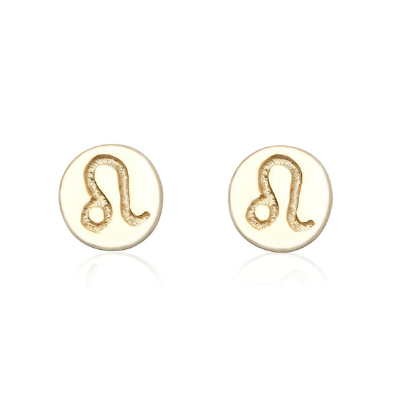 E-7008 Zodiac Disc Stud Earrings - Gold Plated - Leo | Teeda