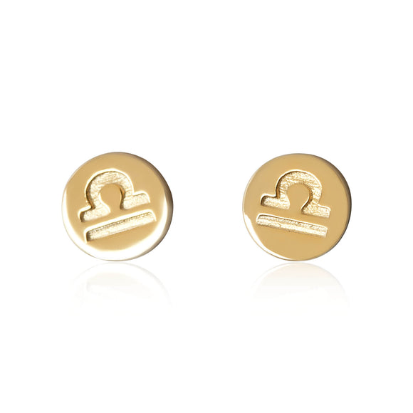 E-7008 Zodiac Disc Stud Earrings - Gold Plated - Libra | Teeda