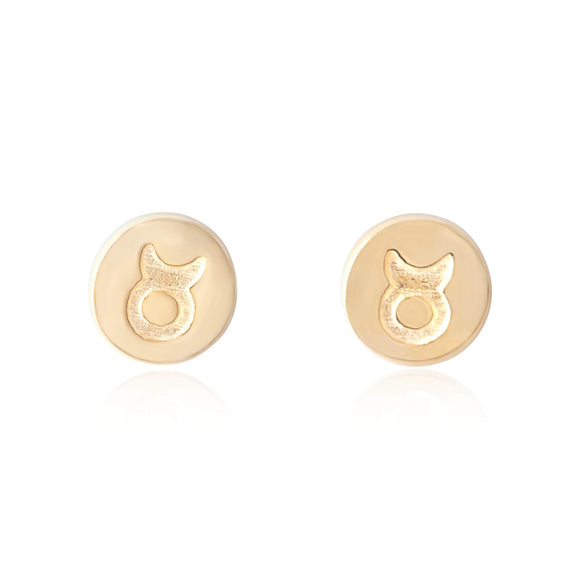 E-7008 Zodiac Disc Stud Earrings - Gold Plated - Taurus | Teeda