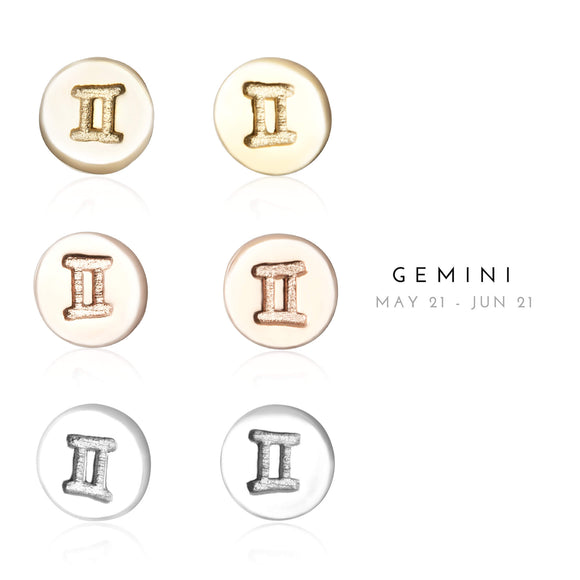 E-7008 Gemini Zodiac Disc Stud Earrings | Teeda