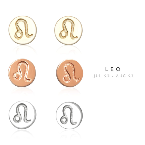 E-7008 Leo Zodiac Disc Stud Earrings | Teeda