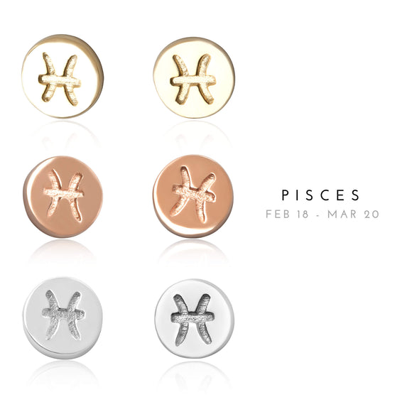 E-7008 Pisces Zodiac Disc Stud Earrings | Teeda