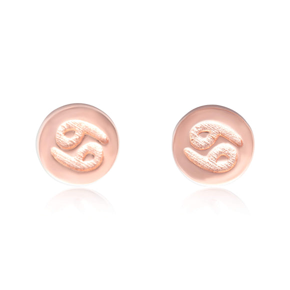 E-7008 Zodiac Disc Stud Earrings - Rose Gold Plated - Cancer | Teeda