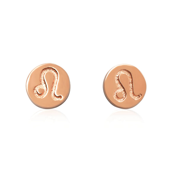 E-7008 Zodiac Disc Stud Earrings - Rose Gold Plated - Leo | Teeda