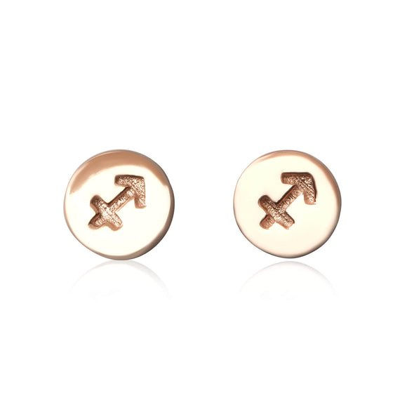 E-7008 Zodiac Disc Stud Earrings - Rose Gold Plated - Sagittarius | Teeda