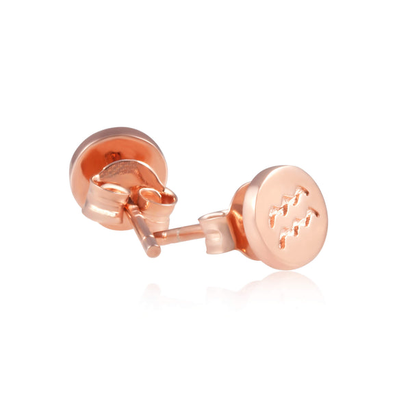 E-7008 Zodiac Disc Stud Earrings - Rose Gold Plated | Teeda