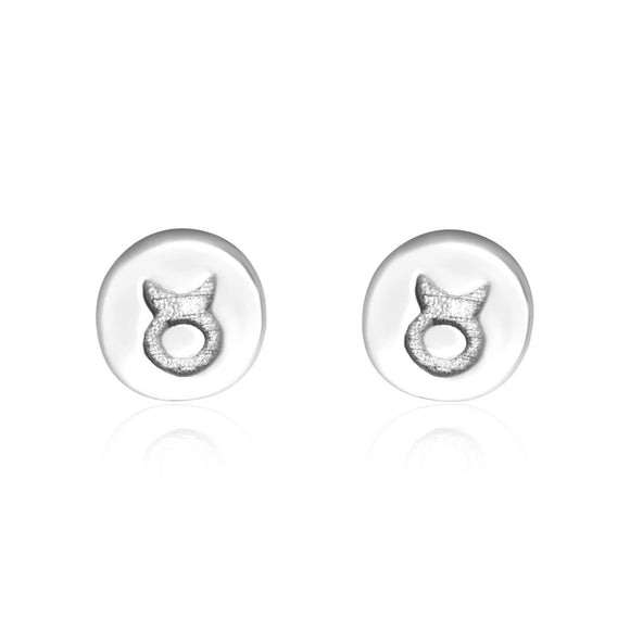 E-7008 Zodiac Disc Stud Earrings - Rhodium Plated - Taurus | Teeda