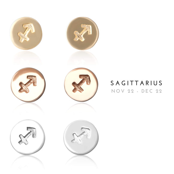 E-7008 Sagittarius Zodiac Disc Stud Earrings | Teeda