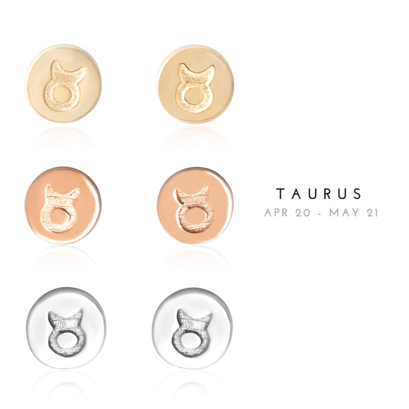 E-7008 Taurus Zodiac Disc Stud Earrings | Teeda