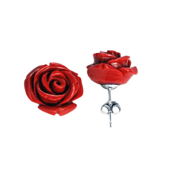 EP-7020-C Rose Stud Earrings 15mm - Red Coral | Teeda