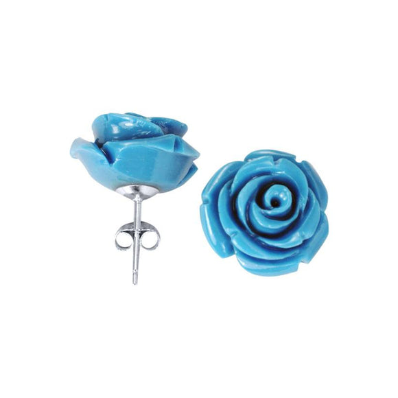 EP-7020-T Rose Stud Earrings 15mm - Blue | Teeda
