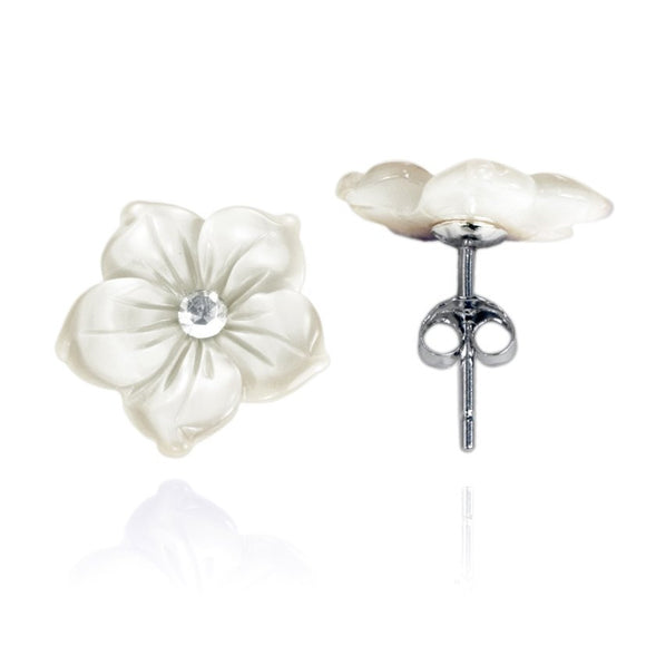 EP-7031-P Flower Stud Earrings 14mm - Pearl White | Teeda