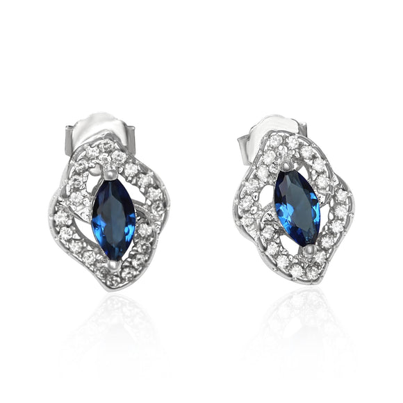 EZ-1081 Micropavé Cubic Zirconia Earrings - Blue Sapphire | Teeda
