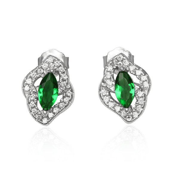 EZ-1081 Micropavé Cubic Zirconia Earrings - Emerald | Teeda